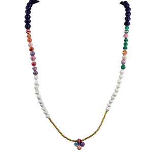 Recycled Paper Bead Necklace - Dark Purple Multi White Trio