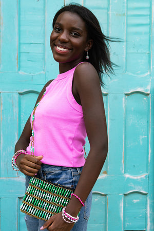 Recycled Paper Bead Clutch - Green