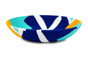 Handcrafted Blue, White & Aqua Woven Basket - Buhanga