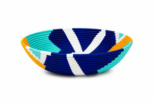 Handcrafted Blue, White & Aqua Woven Basket - Buhanga