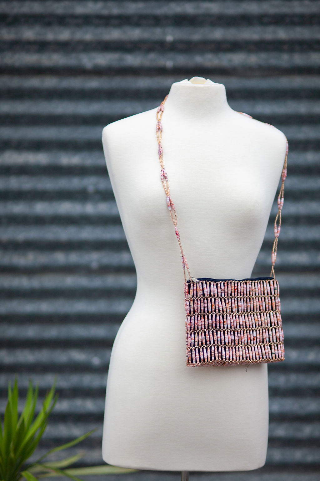 Recycled Paper Bead Clutch - Peach