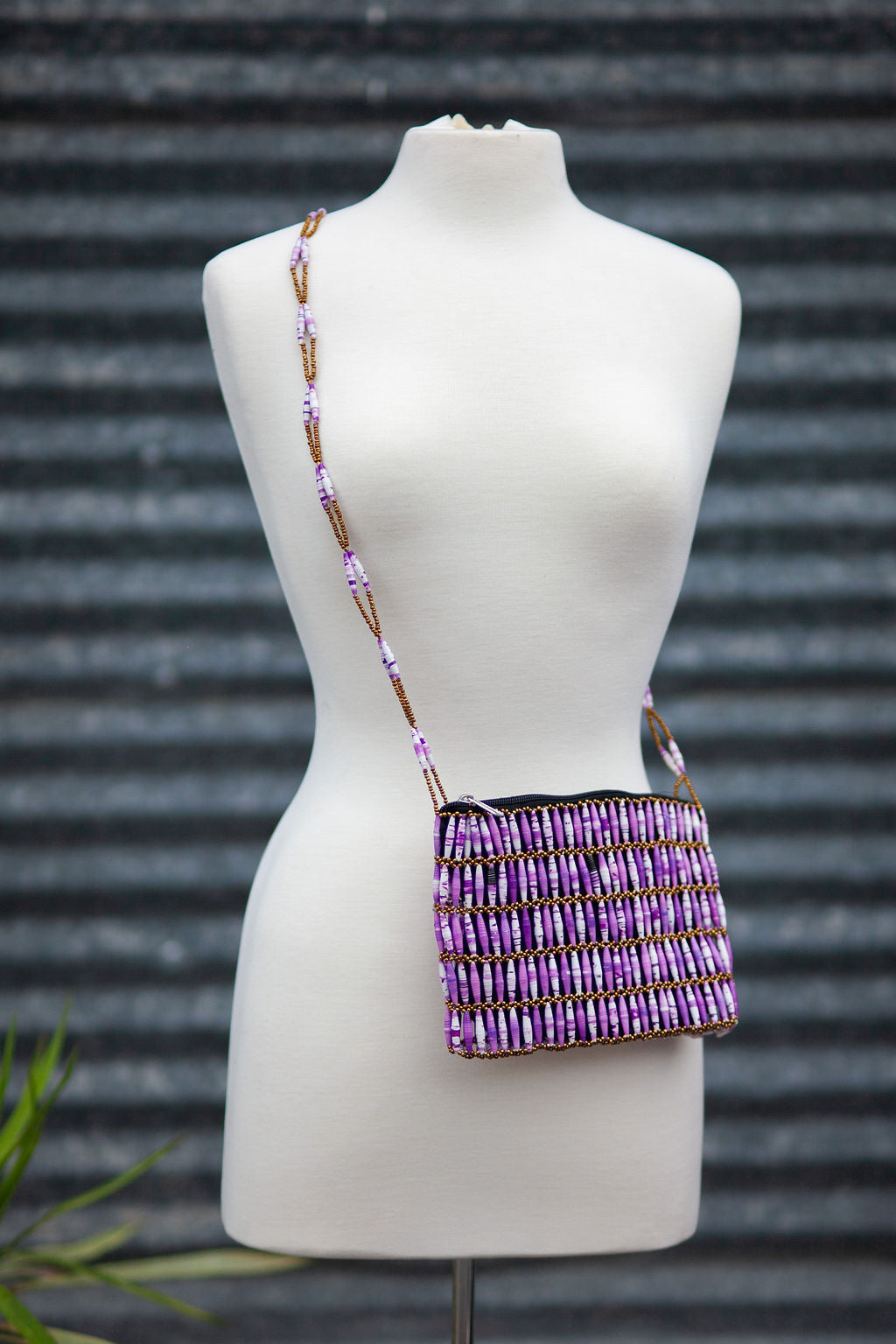 Recycled Paper Bead Clutch -Purple