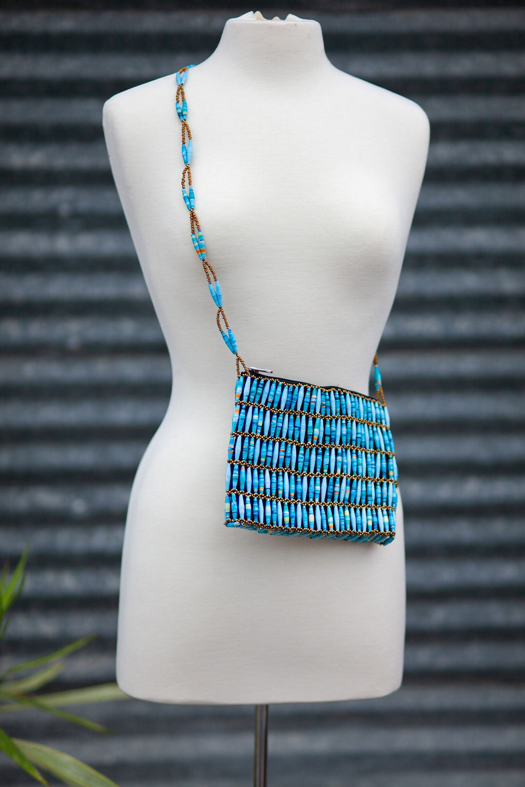 Recycled Paper Bead Clutch -Blue