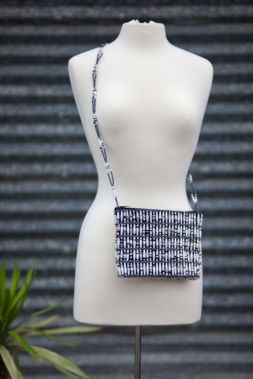 Recycled Paper Bead Clutch -Black & White