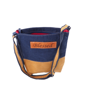 Fabric & Leather Crossbody Bag - Navy Blessed