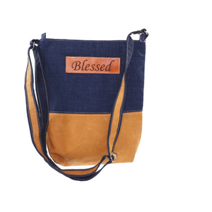 Fabric & Leather Crossbody Bag - Navy Blessed