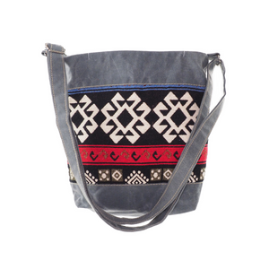 Handwoven Crossbody Purse - Grey, Red, Black and White