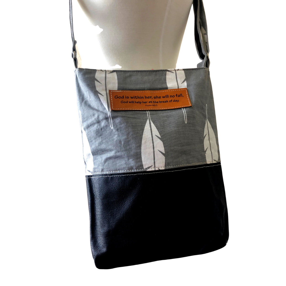 Fabric & Leather Crossbody Bag - Grey Leaf