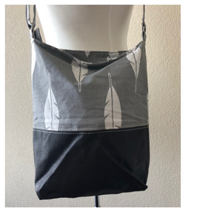 Fabric & Leather Crossbody Bag - Grey Leaf