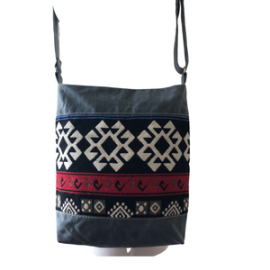 Handwoven Crossbody Purse - Grey, Red, Black and White