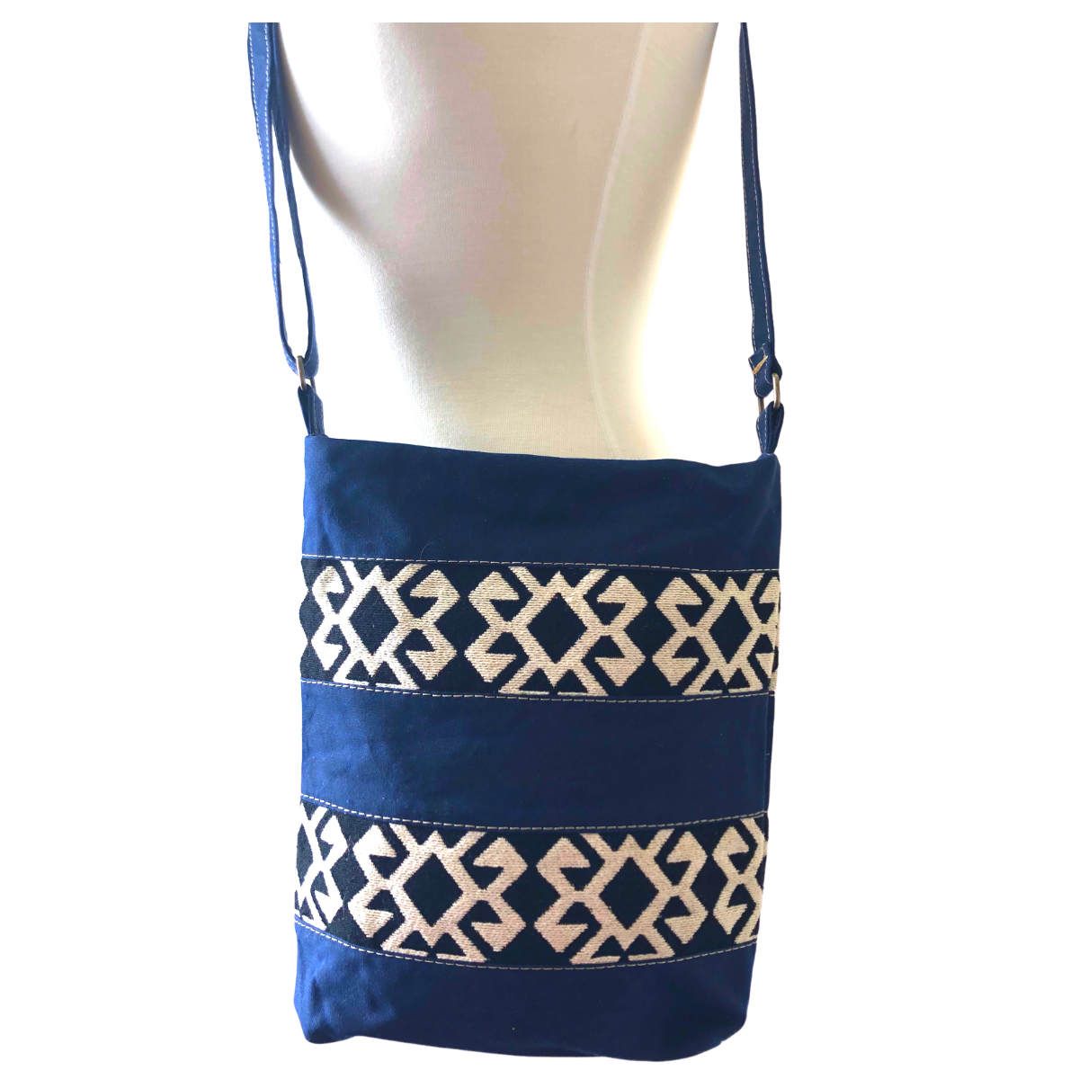 Handwoven Crossbody Purse - Navy & White
