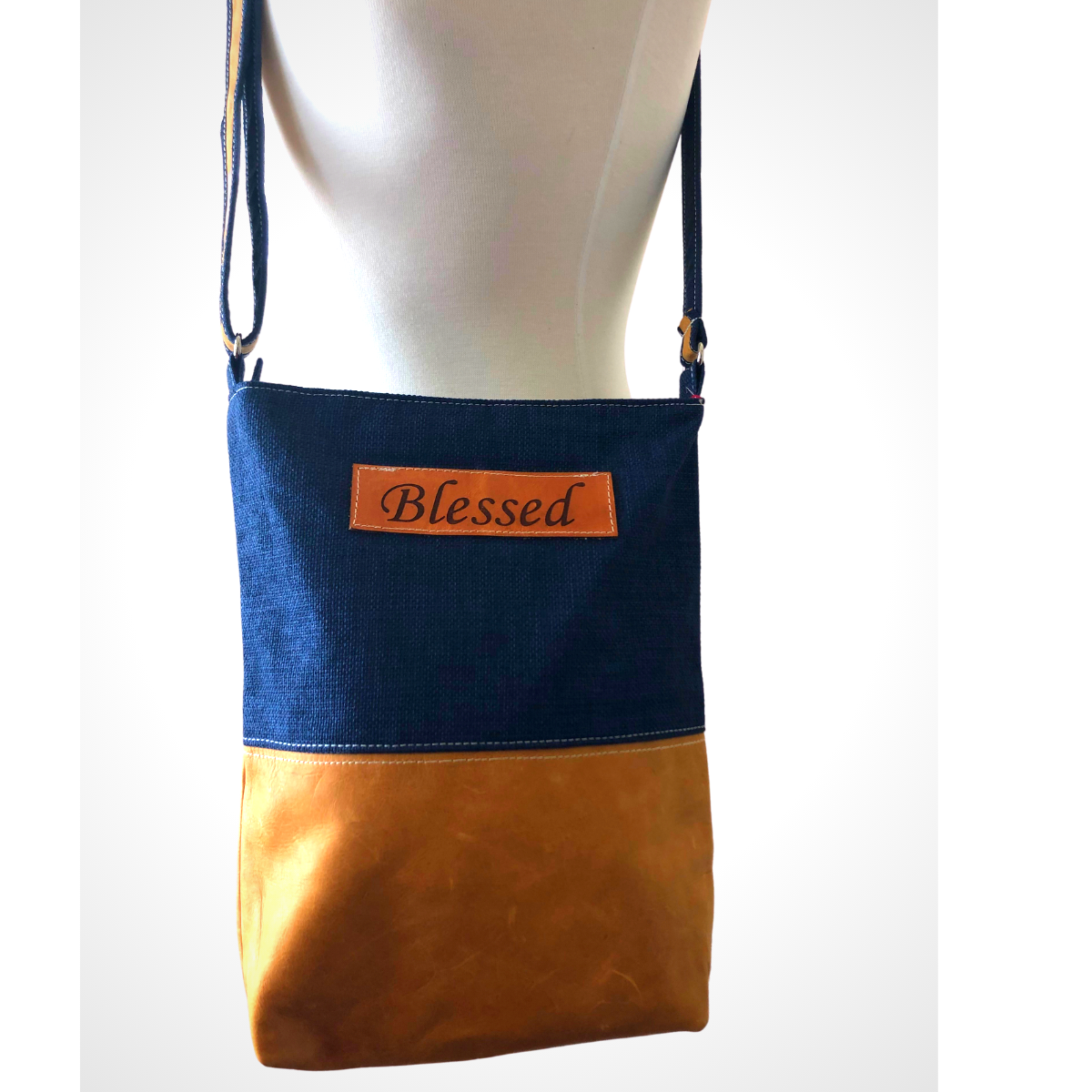 Fabric & Leather Crossbody Bag - Navy Blessed