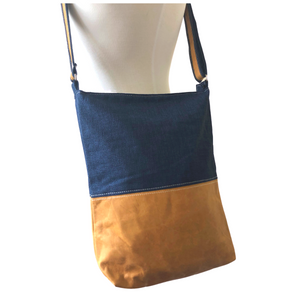 Fabric & Leather Crossbody Bag - Navy Blessed