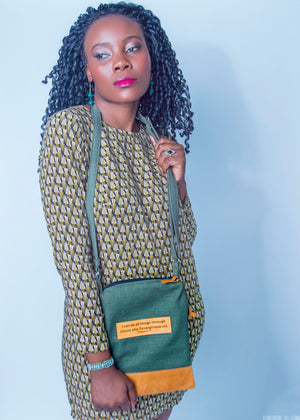 Fabric & Leather Crossbody Bag - Philippians 4:13