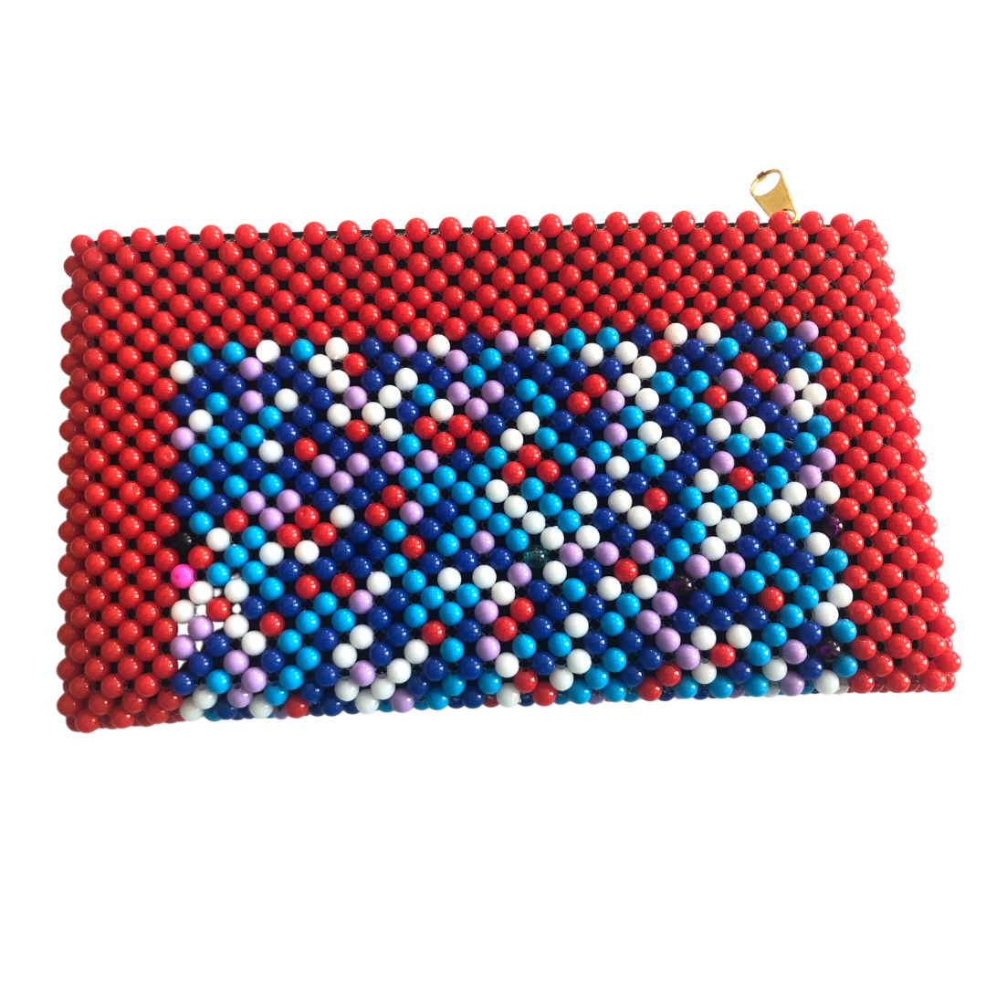 Acrylic Bead Clutch - Red Multi