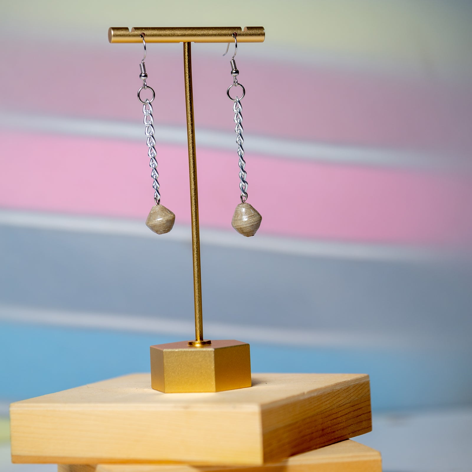 Recycled Paper Bead Teardrop Earrings - grey