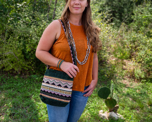 Handwoven Crossbody Purse - Green, pink & orange