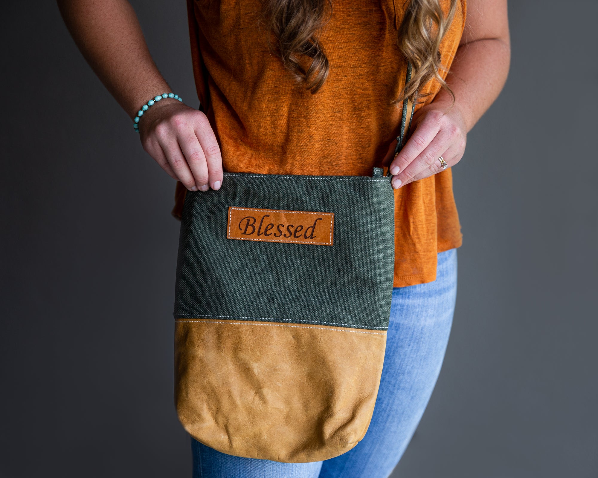 Fabric & Leather Crossbody Bag - Green Blessed