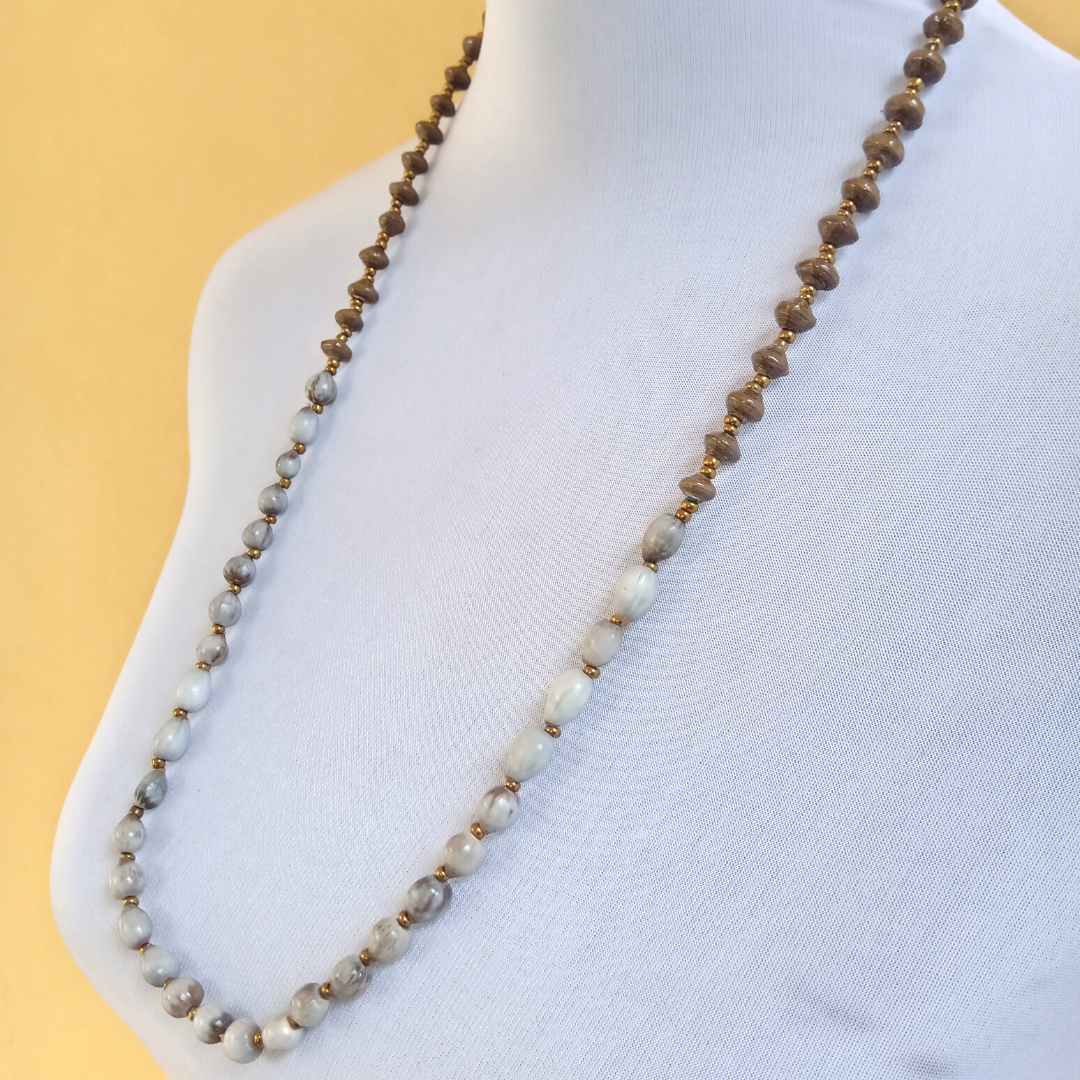 Natural seed and Recycled Paper Bead Necklace
