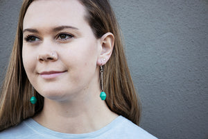 Recycled Paper Bead Teardrop Earrings - Teal