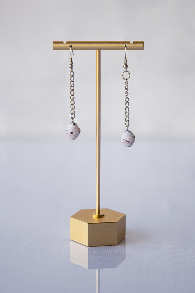 Recycled Paper Bead Teardrop earrings - Polka Dot