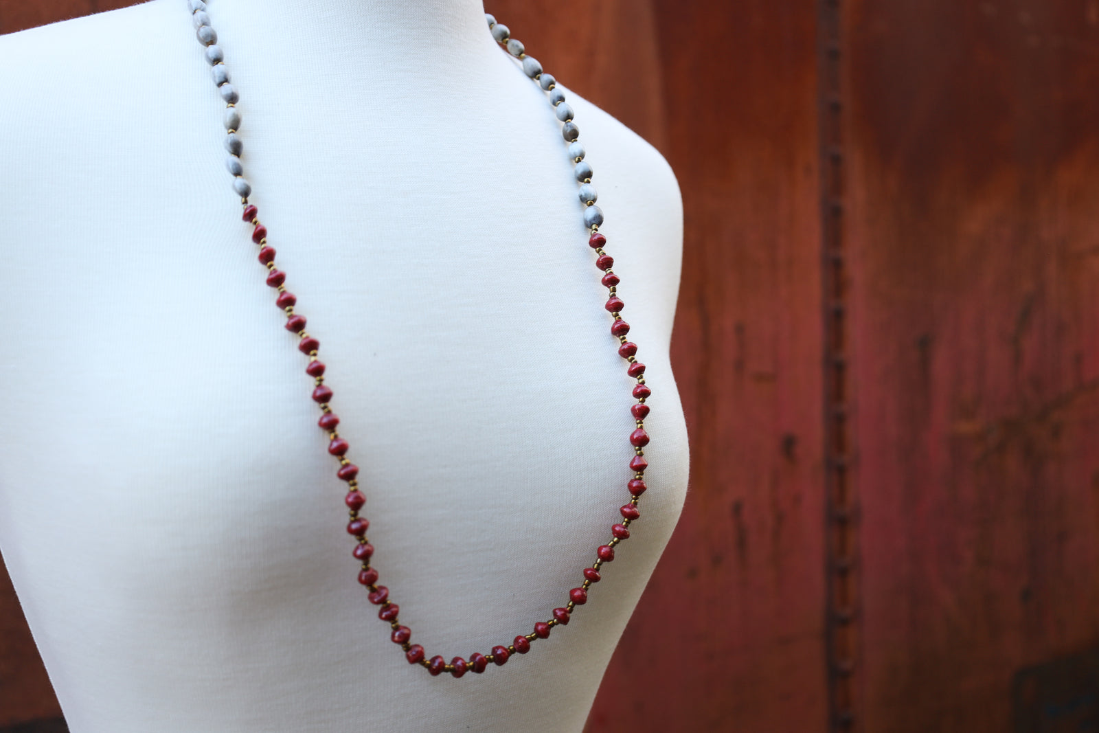 Natural seed and Recycled Paper Bead Necklace - Arya