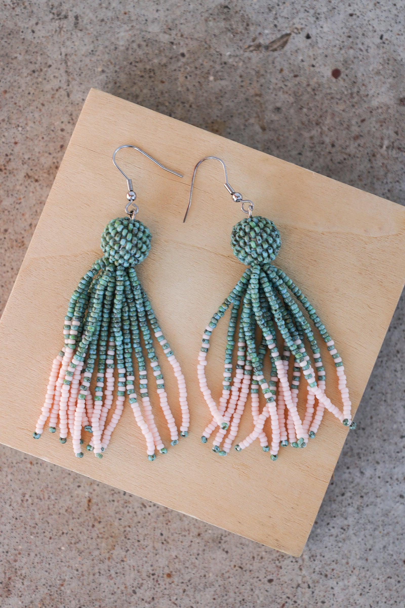 Ball and Tassel Earrings - Sage