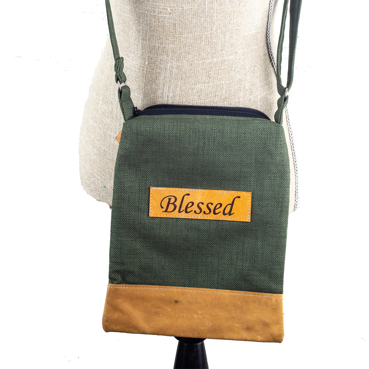 Fabric & Leather  Crossbody Bag - Blessed