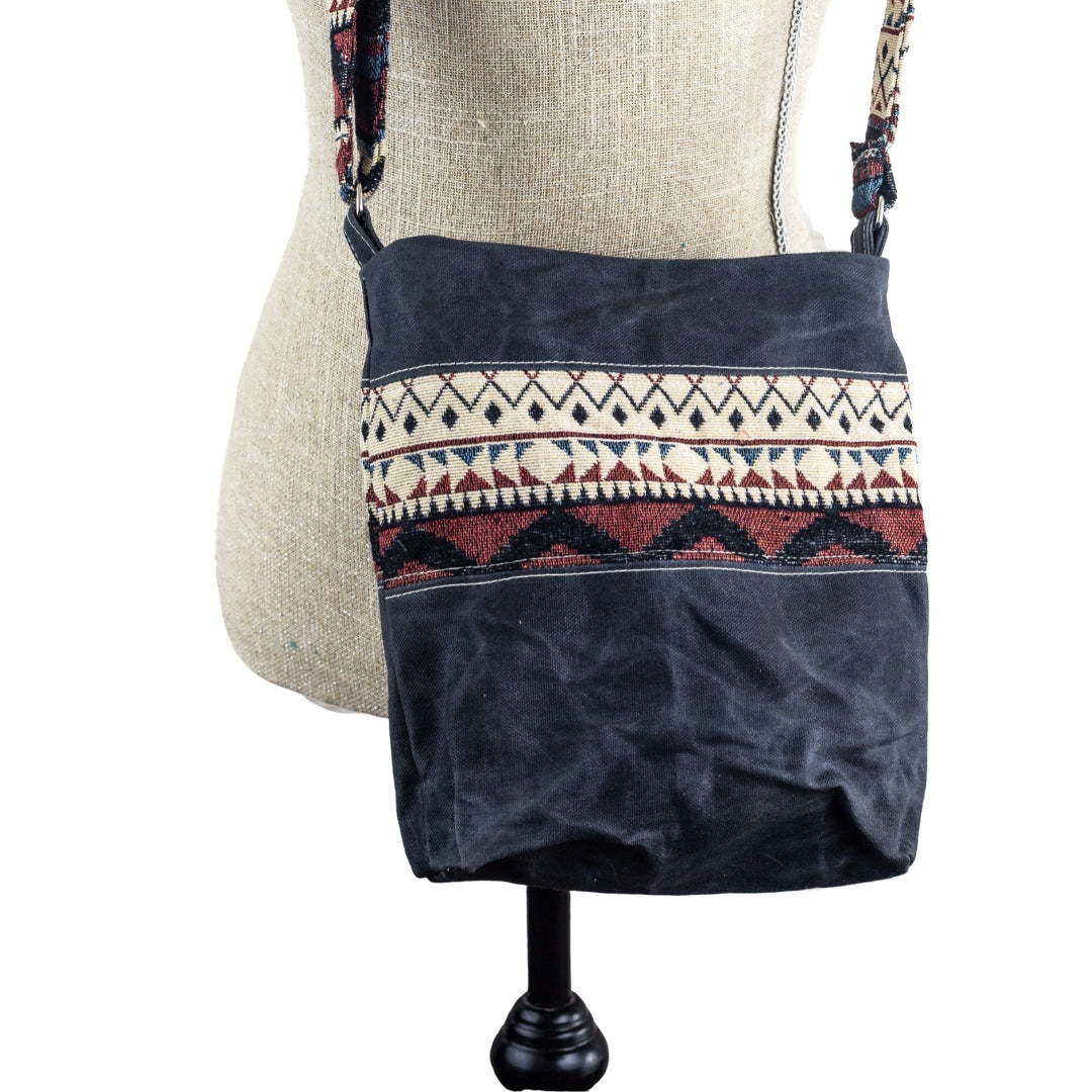 Handwoven Crossbody Purse - Charcoal Grey & Maroon 1 Stripe