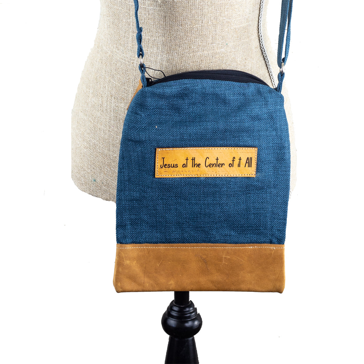 Leather & Fabric Crossbody Bag - Jesus At the Center