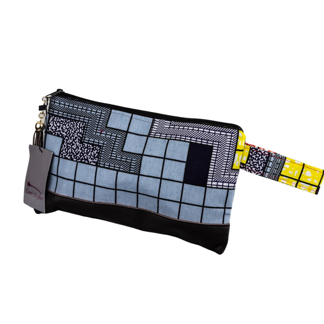 Leather Wristlet Clutch - Geometric Grey