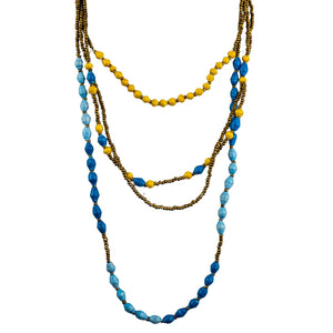 Recycled Paper Bead Necklace - Blue & Yellow