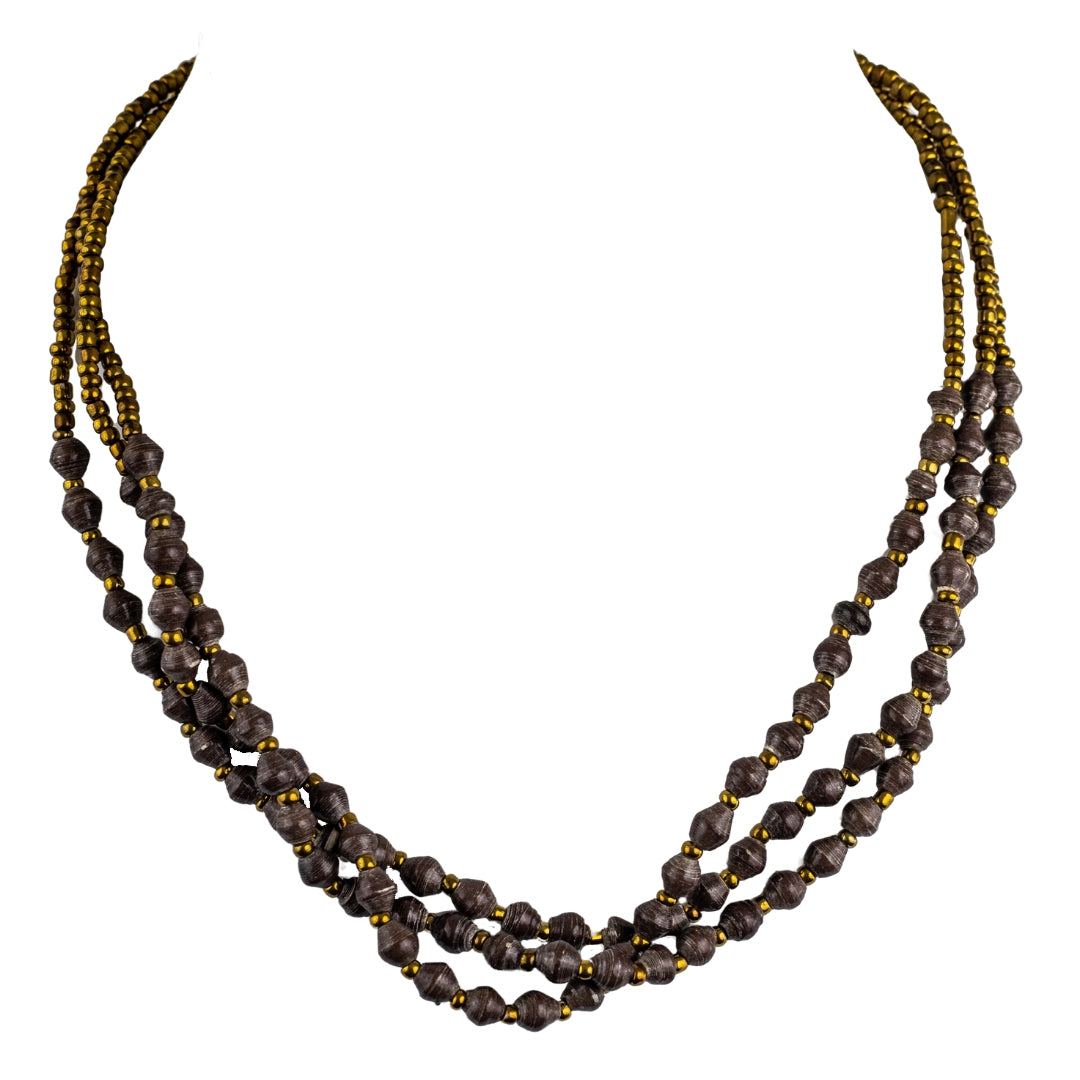 Recycled Paper Bead Necklace - Grey