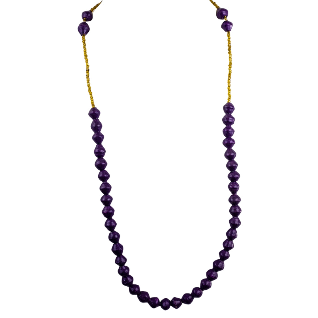 Recycled Paper Bead Necklace - Purple Single